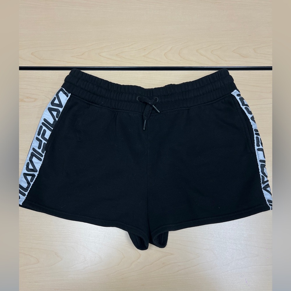 Fila Black Athletic Shorts with White Logo Stripes